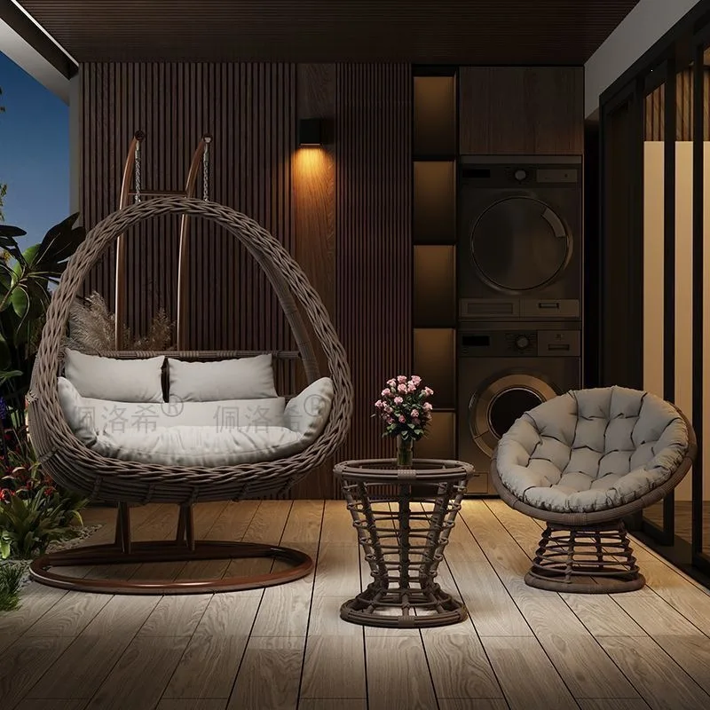 HYS Cradle Balcony Leisure Table and Chair Balcony Hanging Chair Courtyard Home Rocking Reclining Chair Outdoor Swing
