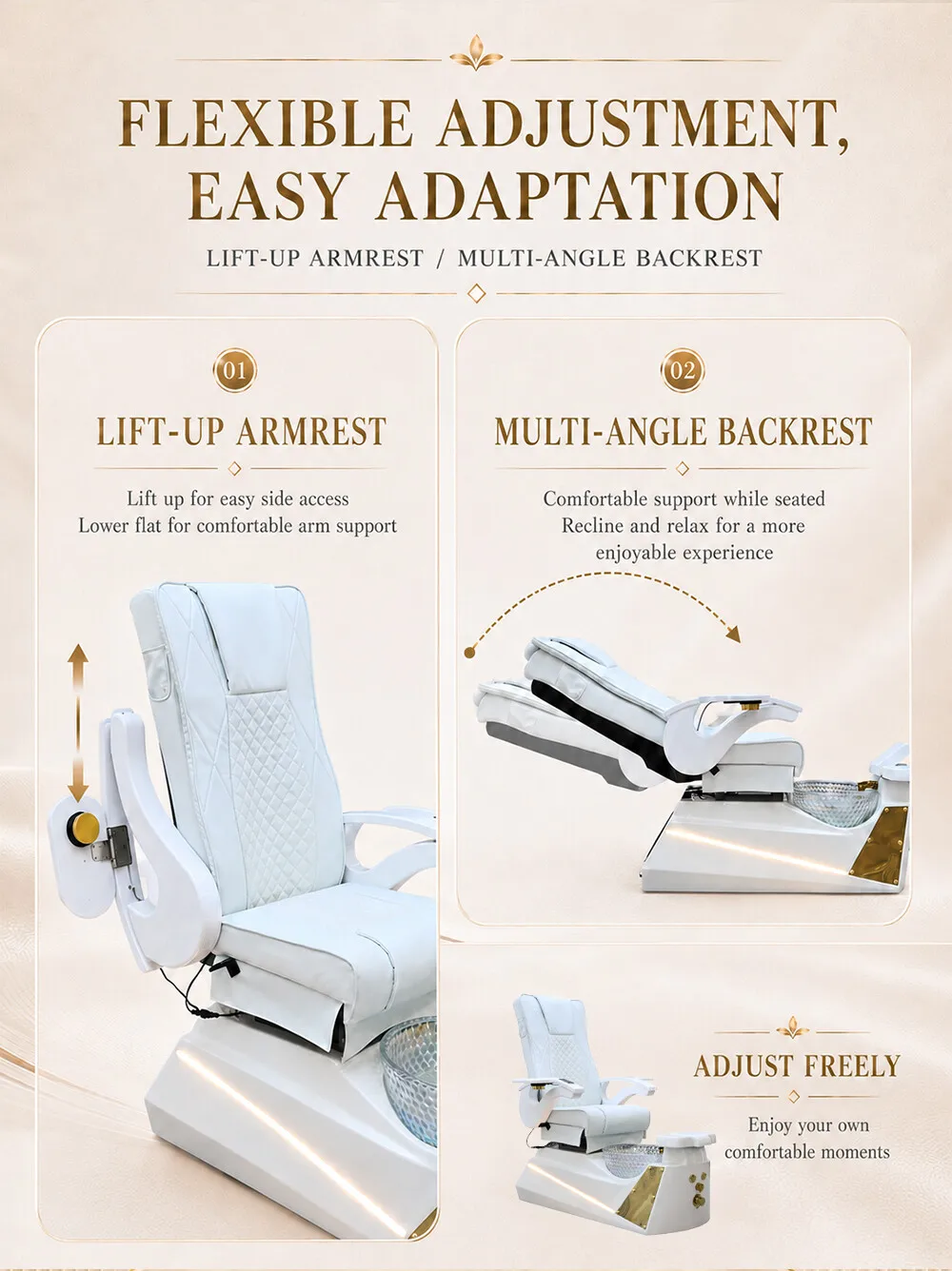 Luxury Electric Pedicure Chair with Foot Bath, Reclining Massage Nail Spa Chair for Salon