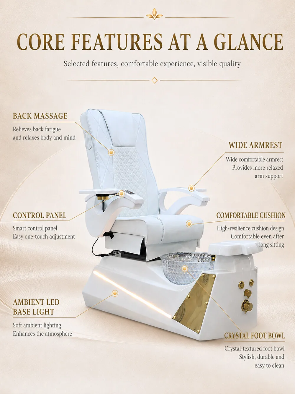 Luxury Electric Pedicure Chair with Foot Bath, Reclining Massage Nail Spa Chair for Salon