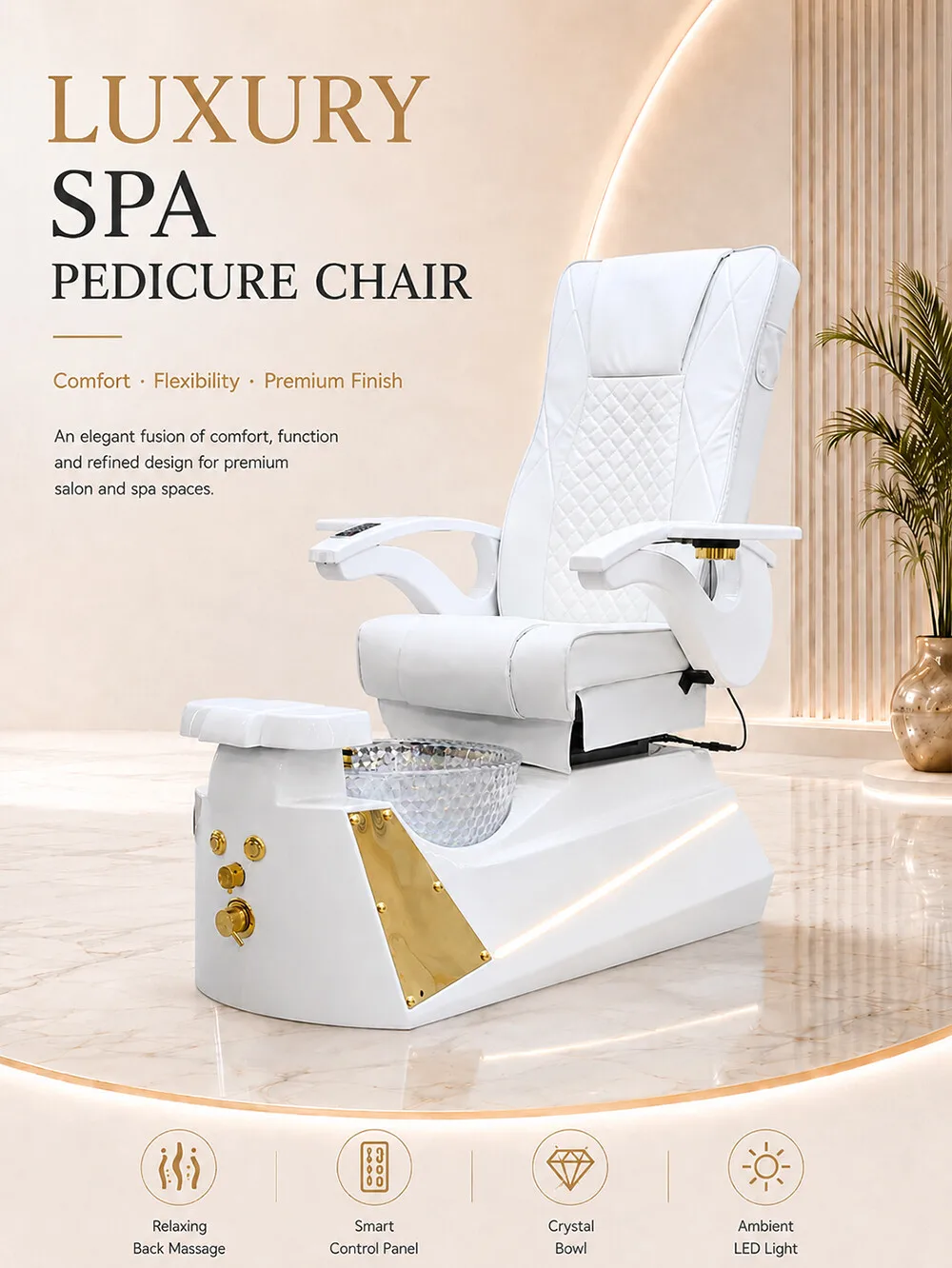 Luxury Electric Pedicure Chair with Foot Bath, Reclining Massage Nail Spa Chair for Salon