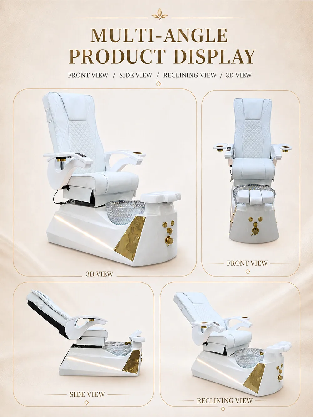 Luxury Electric Pedicure Chair with Foot Bath, Reclining Massage Nail Spa Chair for Salon
