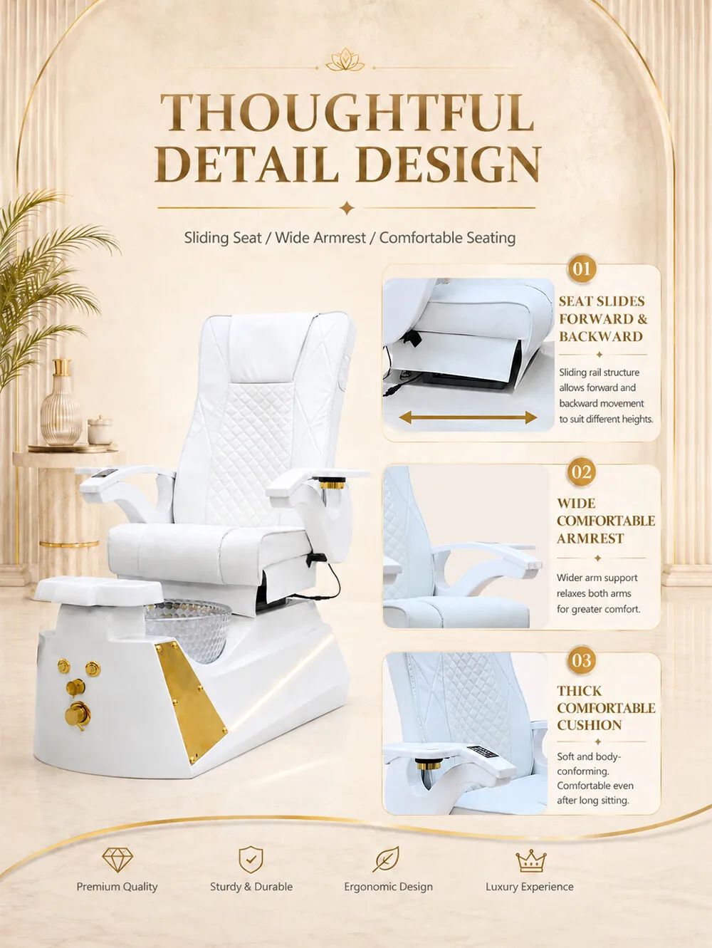 Luxury Electric Pedicure Chair with Foot Bath, Reclining Massage Nail Spa Chair for Salon