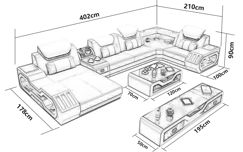 Modern Intelligent Luxury Furniture Sofa Set, L-Shaped Living Room Furniture Combination Set