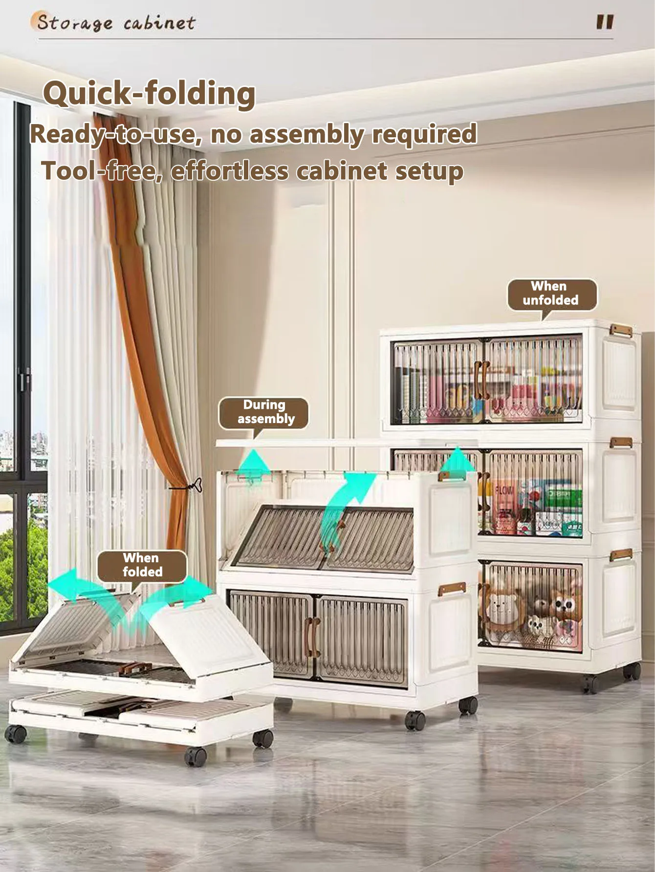 Heavy Duty Foldable Storage Cabinet with Wheels – Multi-layer Baby Wardrobe & Toy Organizer for Bedroom, Space-Saving for Kids