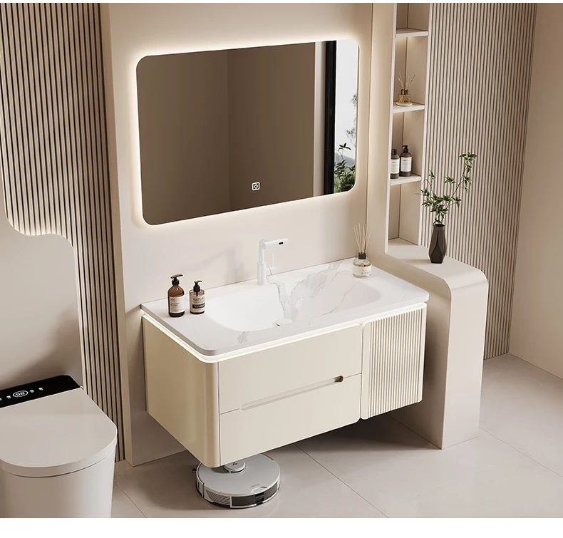 YL17 Integrated Storage Bathroom Cabinet Organized Oak Wood Shower Organizer Bathroom Cabinet Makeup Mirror Mobile Bagno Furnitu