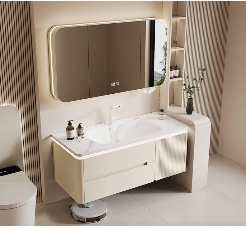 YL17 Integrated Storage Bathroom Cabinet Organized Oak Wood Shower Organizer Bathroom Cabinet Makeup Mirror Mobile Bagno Furnitu
