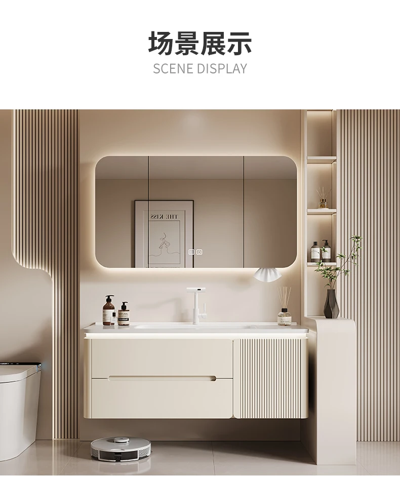 YL17 Integrated Storage Bathroom Cabinet Organized Oak Wood Shower Organizer Bathroom Cabinet Makeup Mirror Mobile Bagno Furnitu