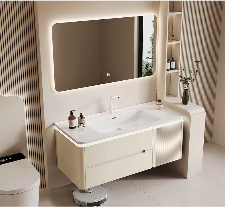 YL17 Integrated Storage Bathroom Cabinet Organized Oak Wood Shower Organizer Bathroom Cabinet Makeup Mirror Mobile Bagno Furnitu