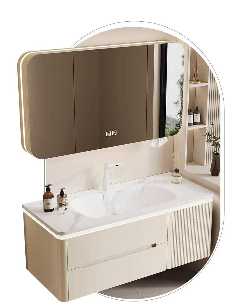 YL17 Integrated Storage Bathroom Cabinet Organized Oak Wood Shower Organizer Bathroom Cabinet Makeup Mirror Mobile Bagno Furnitu