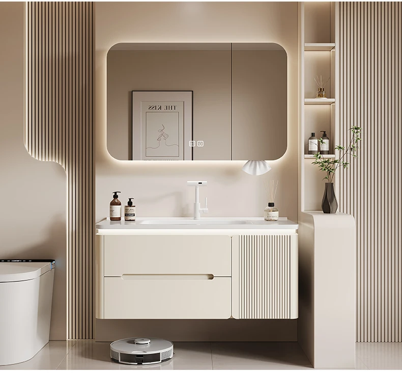 YL17 Integrated Storage Bathroom Cabinet Organized Oak Wood Shower Organizer Bathroom Cabinet Makeup Mirror Mobile Bagno Furnitu
