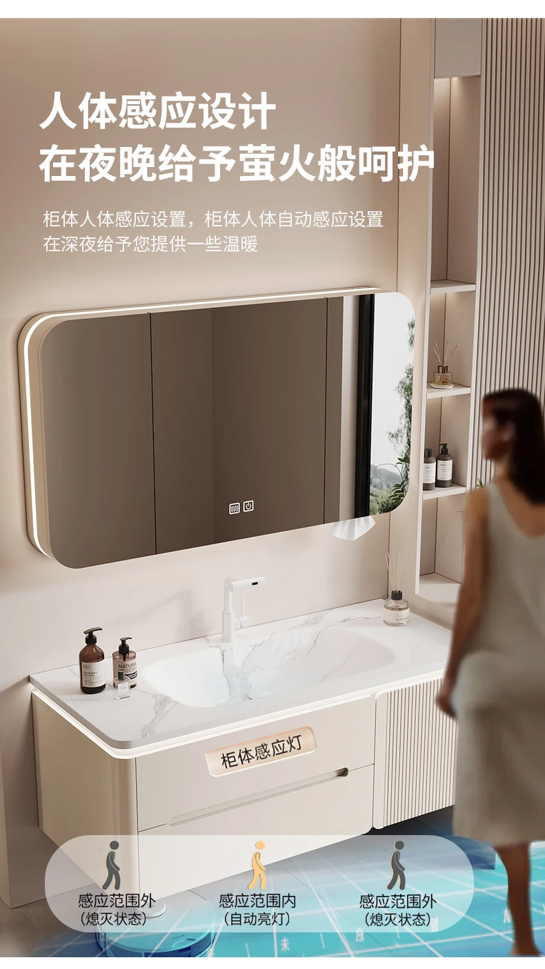YL17 Integrated Storage Bathroom Cabinet Organized Oak Wood Shower Organizer Bathroom Cabinet Makeup Mirror Mobile Bagno Furnitu