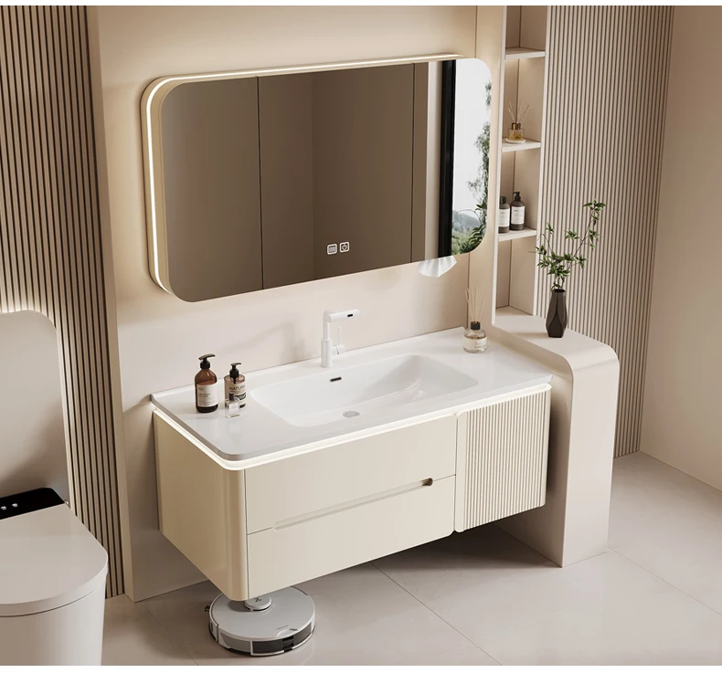 YL17 Integrated Storage Bathroom Cabinet Organized Oak Wood Shower Organizer Bathroom Cabinet Makeup Mirror Mobile Bagno Furnitu