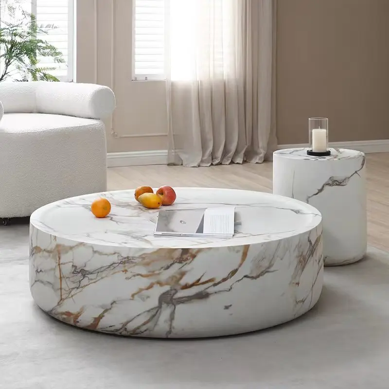 Modern Artistic Travertine Table Living Room Household Furniture Designer Selection Round Marble Tea Table Optional Side Table