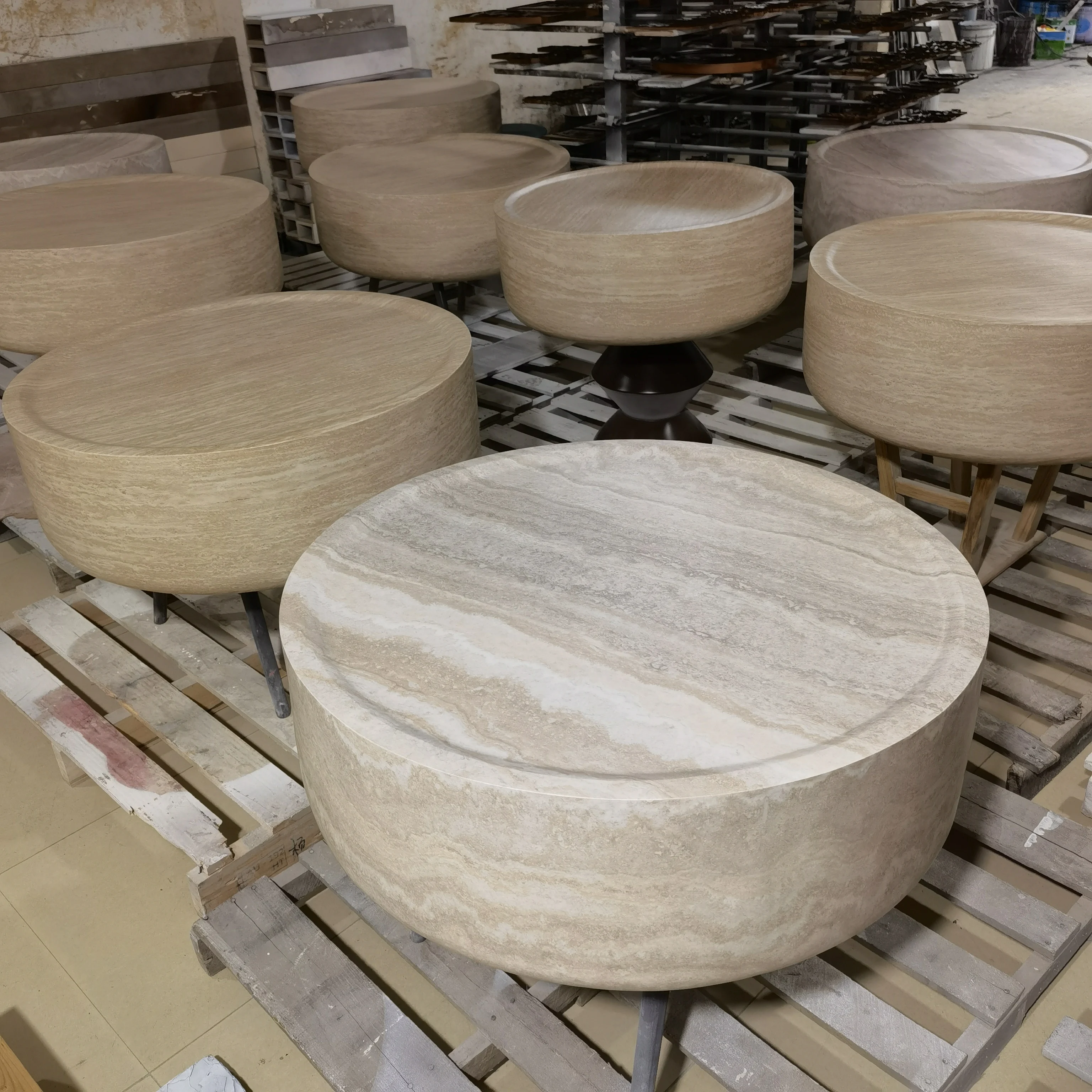 Modern Artistic Travertine Table Living Room Household Furniture Designer Selection Round Marble Tea Table Optional Side Table