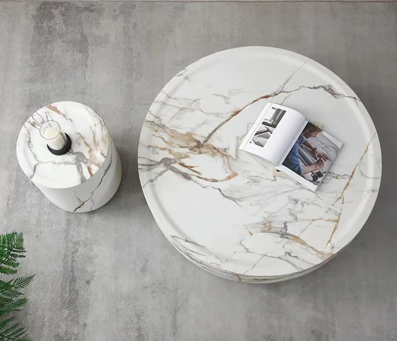 Modern Artistic Travertine Table Living Room Household Furniture Designer Selection Round Marble Tea Table Optional Side Table