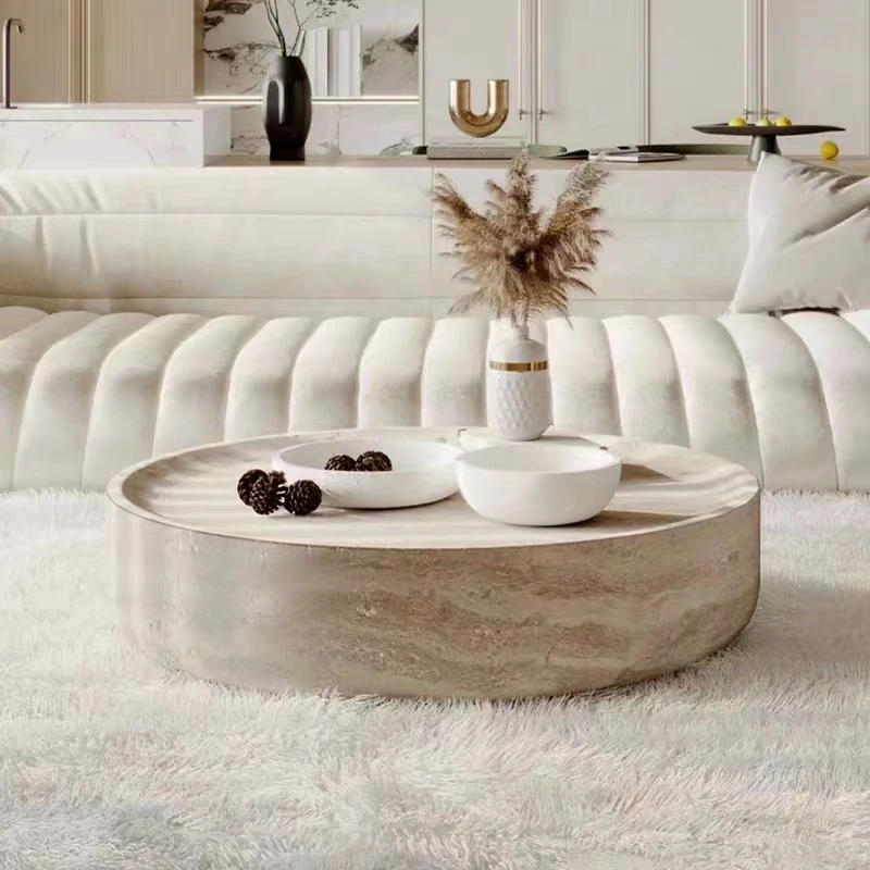 Modern Artistic Travertine Table Living Room Household Furniture Designer Selection Round Marble Tea Table Optional Side Table