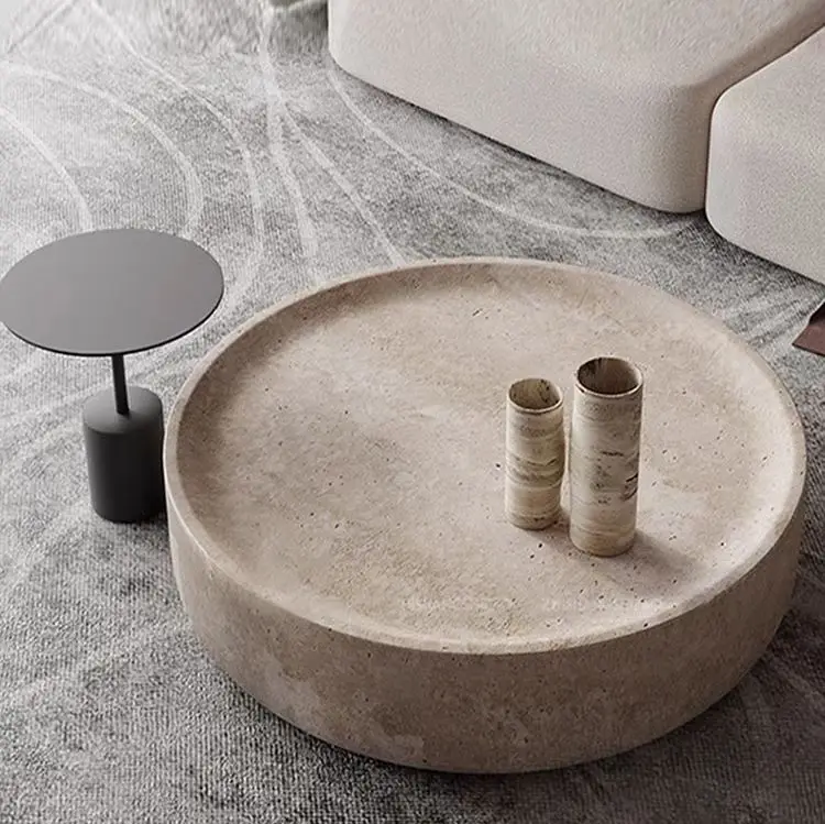 Modern Artistic Travertine Table Living Room Household Furniture Designer Selection Round Marble Tea Table Optional Side Table