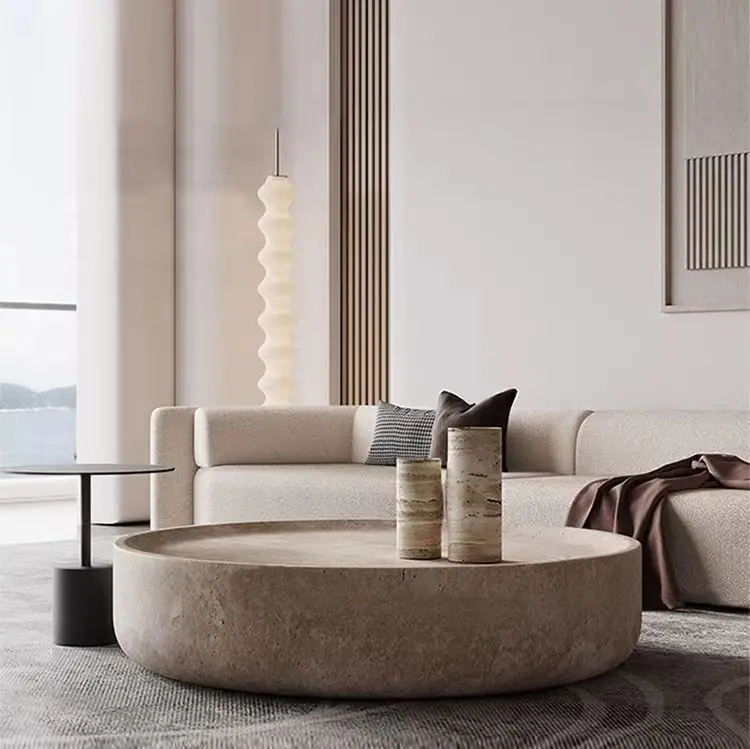 Modern Artistic Travertine Table Living Room Household Furniture Designer Selection Round Marble Tea Table Optional Side Table
