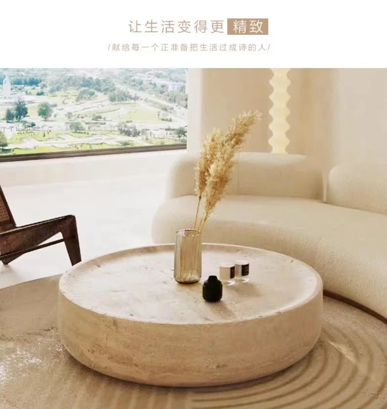 Modern Artistic Travertine Table Living Room Household Furniture Designer Selection Round Marble Tea Table Optional Side Table