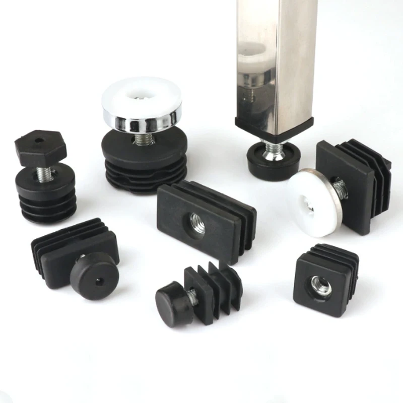  Black/Transparent Adjustable Screw M8 M10 Black Square Round Plastic Pipe Plugs Anti Slip Shock Absorber Leveling Foot Pad