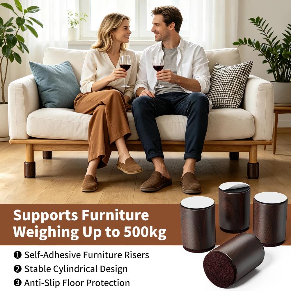 4PCS Heavy Duty Furniture Risers Felt Non-Slip Bed Heightening Feet Pad Square Round Sofa Chair Table Height Extenders Lifts