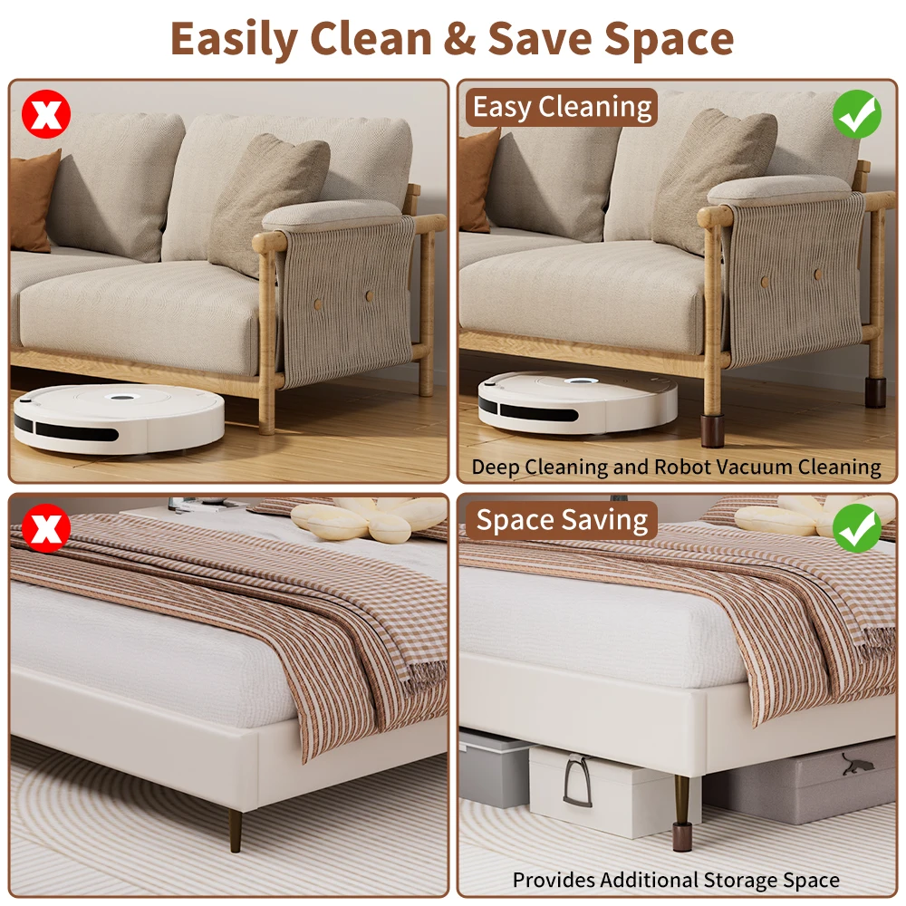 4PCS Heavy Duty Furniture Risers Felt Non-Slip Bed Heightening Feet Pad Square Round Sofa Chair Table Height Extenders Lifts