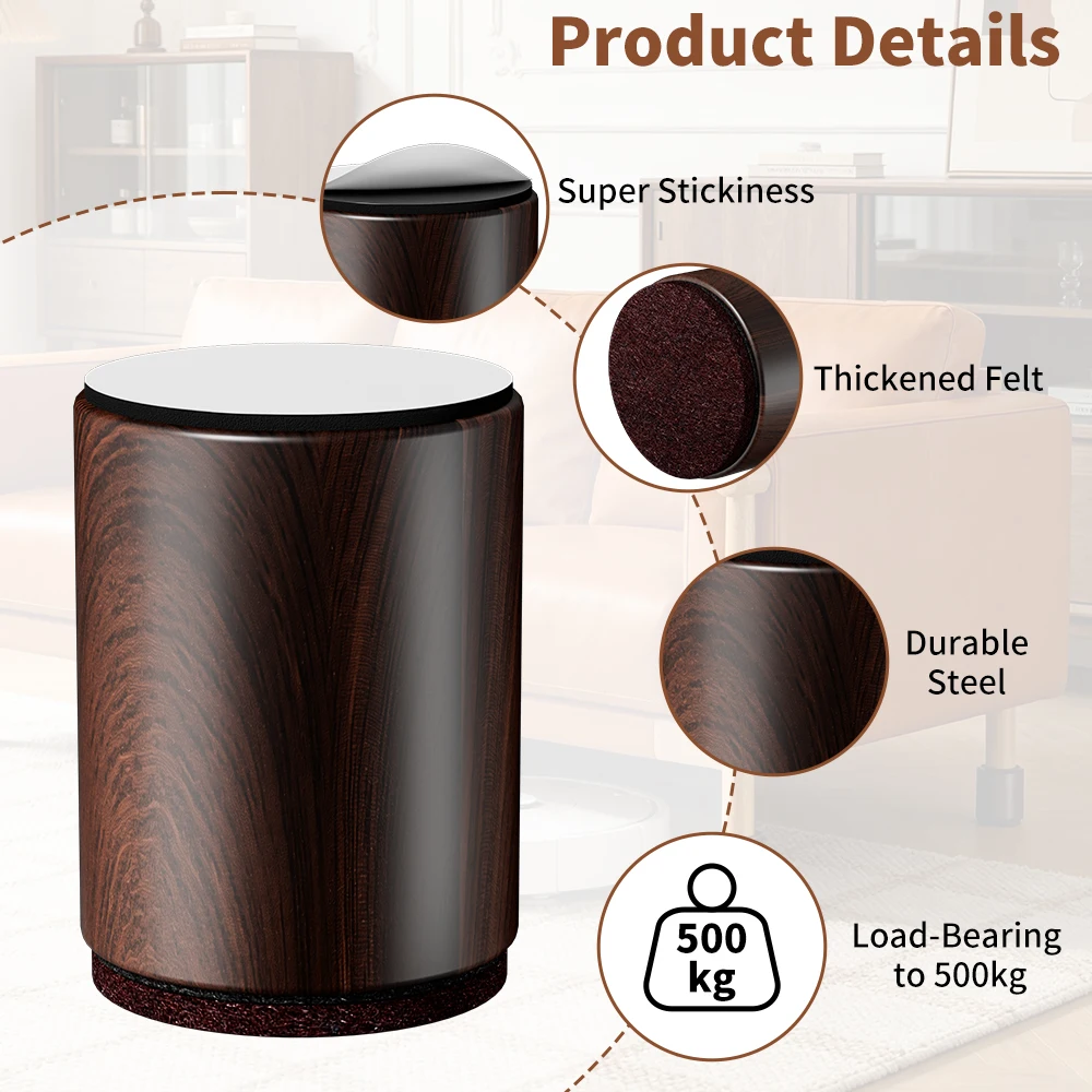 4PCS Heavy Duty Furniture Risers Felt Non-Slip Bed Heightening Feet Pad Square Round Sofa Chair Table Height Extenders Lifts