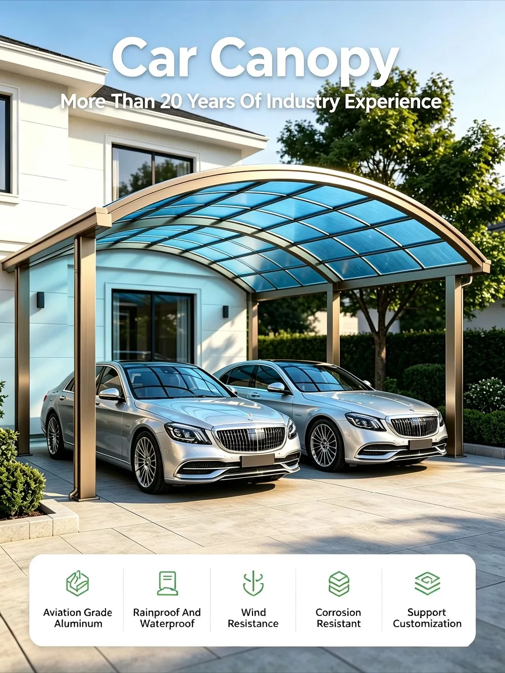 Custom Modern Aluminum Carport, Motorized Louver Roof Pergola with Solar Power System for Outdoor Car Parking Shelter Yard