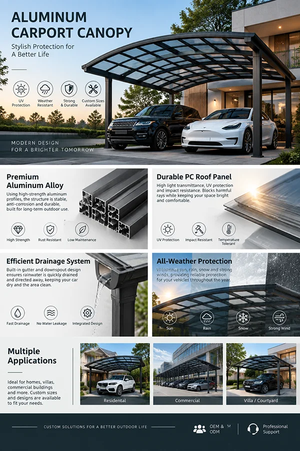 Custom Modern Aluminum Carport, Motorized Louver Roof Pergola with Solar Power System for Outdoor Car Parking Shelter Yard