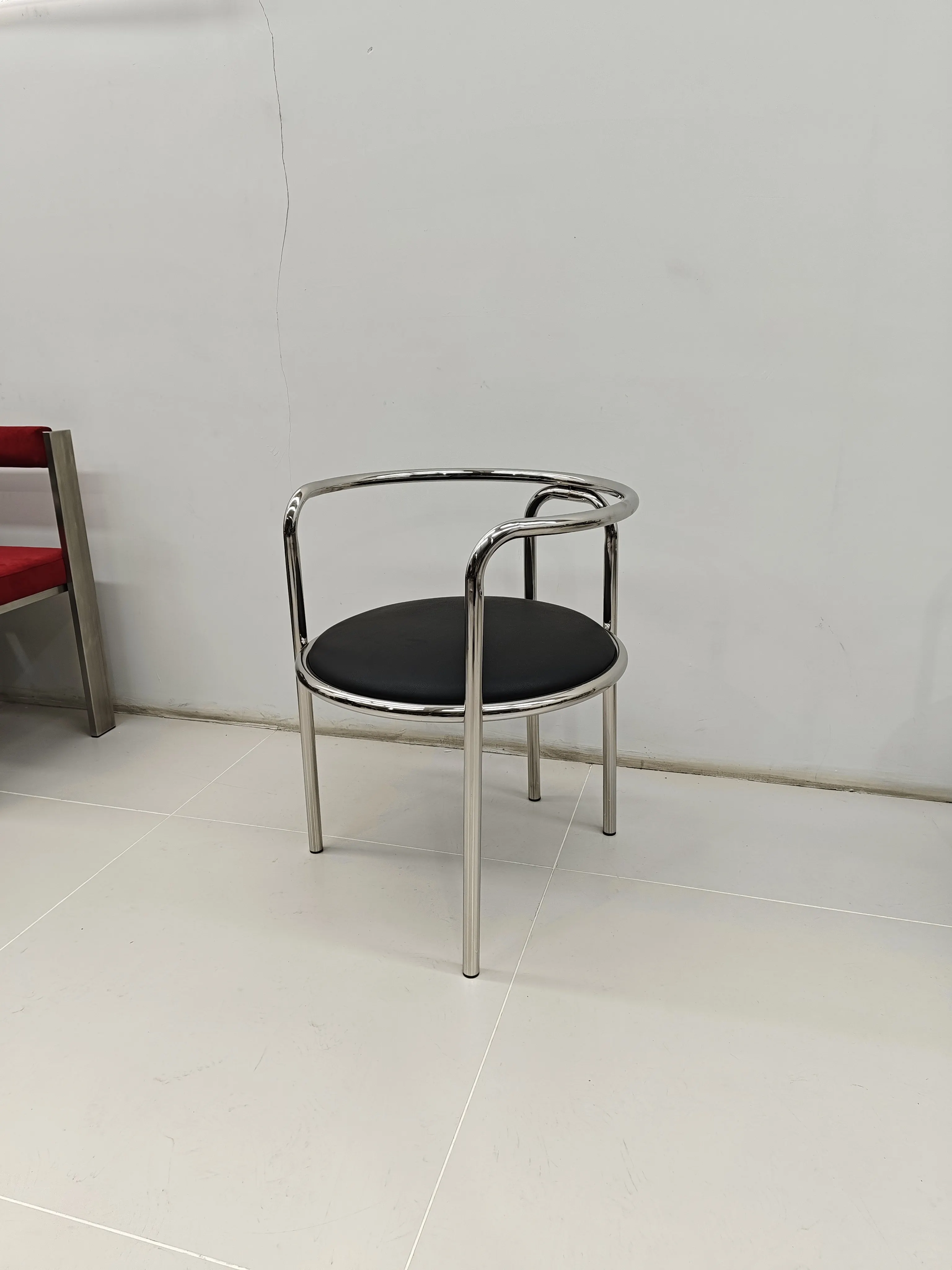 Stainless Steel Armchair with Backrest for Home, Minimalist Single Leisure Chair for Living Room, Modern Accent Seat for Bedroom
