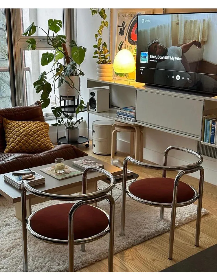 Stainless Steel Armchair with Backrest for Home, Minimalist Single Leisure Chair for Living Room, Modern Accent Seat for Bedroom