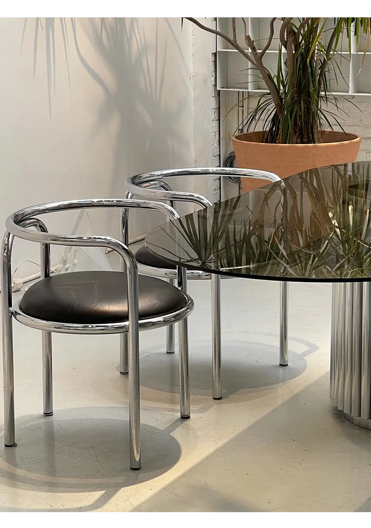 Stainless Steel Armchair with Backrest for Home, Minimalist Single Leisure Chair for Living Room, Modern Accent Seat for Bedroom