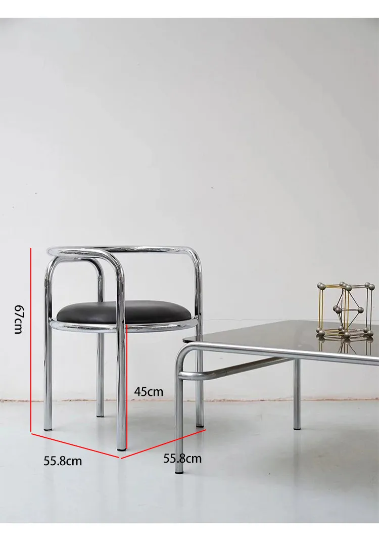 Stainless Steel Armchair with Backrest for Home, Minimalist Single Leisure Chair for Living Room, Modern Accent Seat for Bedroom