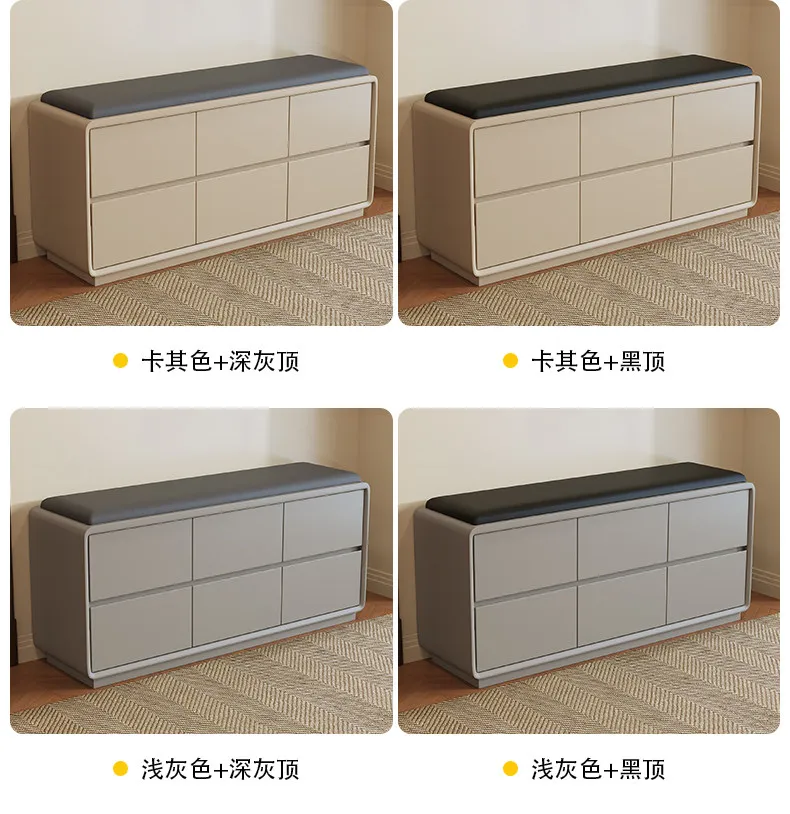 Shoe Cabinet Entrance Household Integrated Shoe Change Stool Soft Bag Leather Large Capacity Solid Wood Storage Stool Cabinet