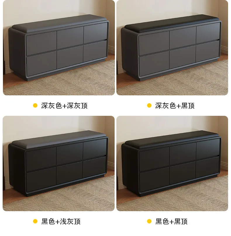 Shoe Cabinet Entrance Household Integrated Shoe Change Stool Soft Bag Leather Large Capacity Solid Wood Storage Stool Cabinet