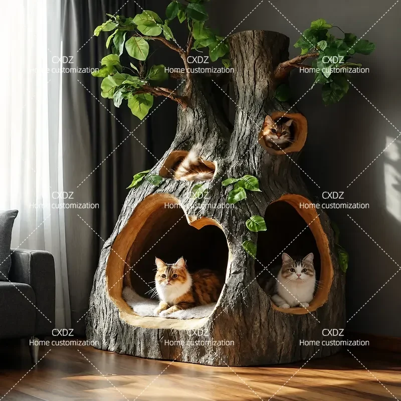 Large Cat Climbing Frame Tree House with Nest Indoor Pet Activity Center Luxury Multi Level Scratching Post Villa for Cats