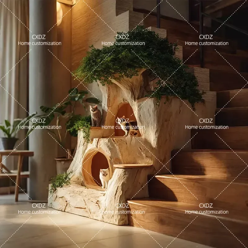 Large Cat Climbing Frame Tree House with Nest Indoor Pet Activity Center Luxury Multi Level Scratching Post Villa for Cats