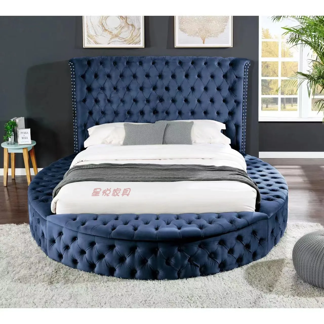 European Princess Round Bed Unique Elegant Villa Modern Double Bed Black Queen Cama Luxury Bedroom Set Furniture