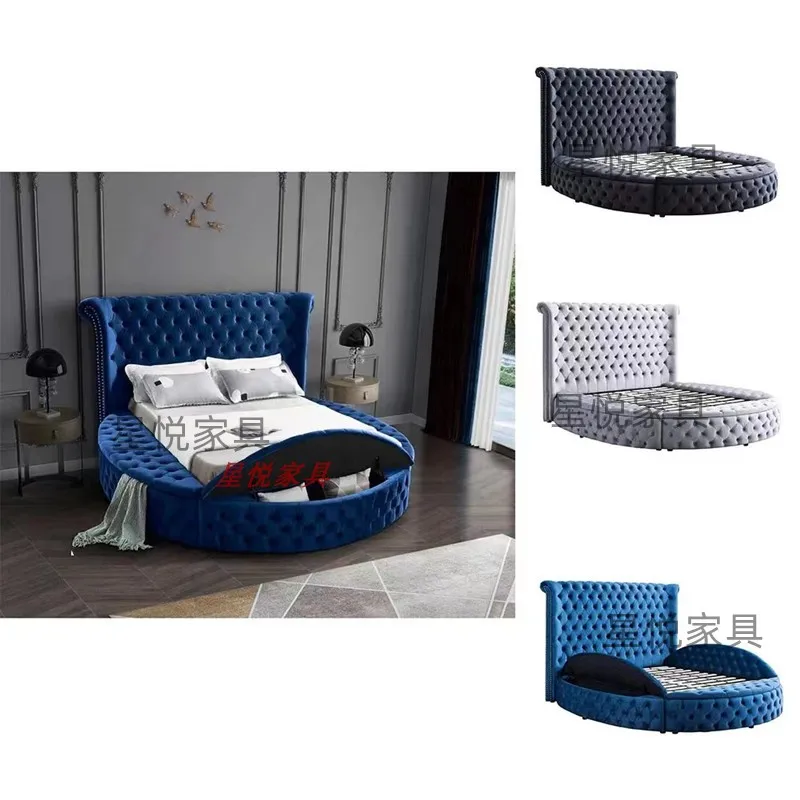 European Princess Round Bed Unique Elegant Villa Modern Double Bed Black Queen Cama Luxury Bedroom Set Furniture