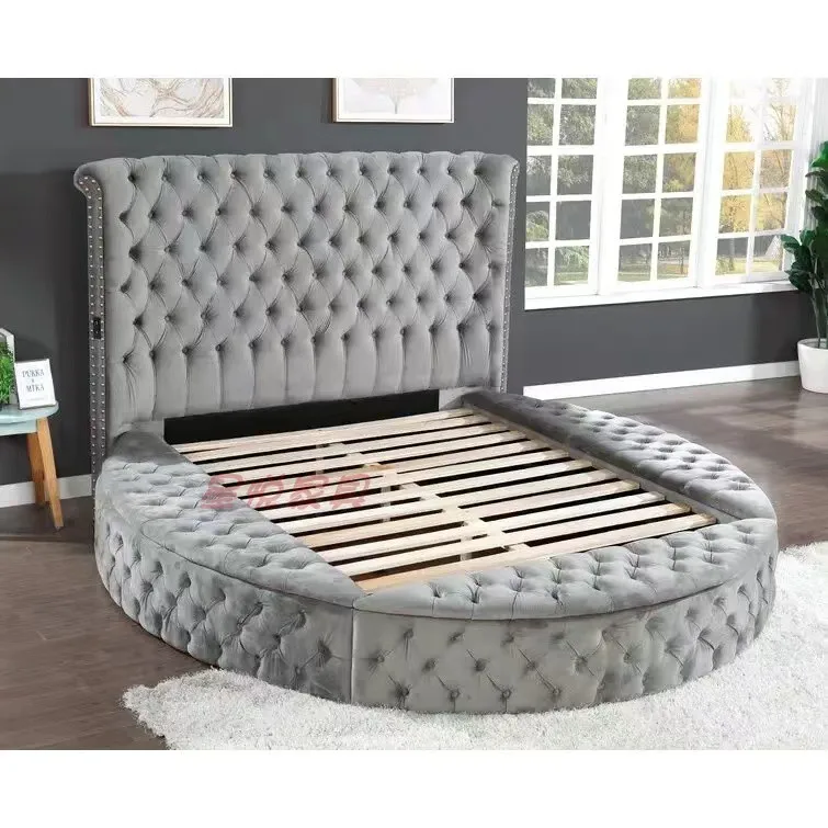 European Princess Round Bed Unique Elegant Villa Modern Double Bed Black Queen Cama Luxury Bedroom Set Furniture