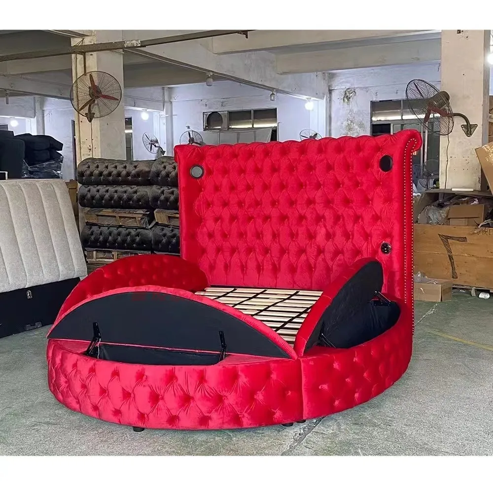 European Princess Round Bed Unique Elegant Villa Modern Double Bed Black Queen Cama Luxury Bedroom Set Furniture