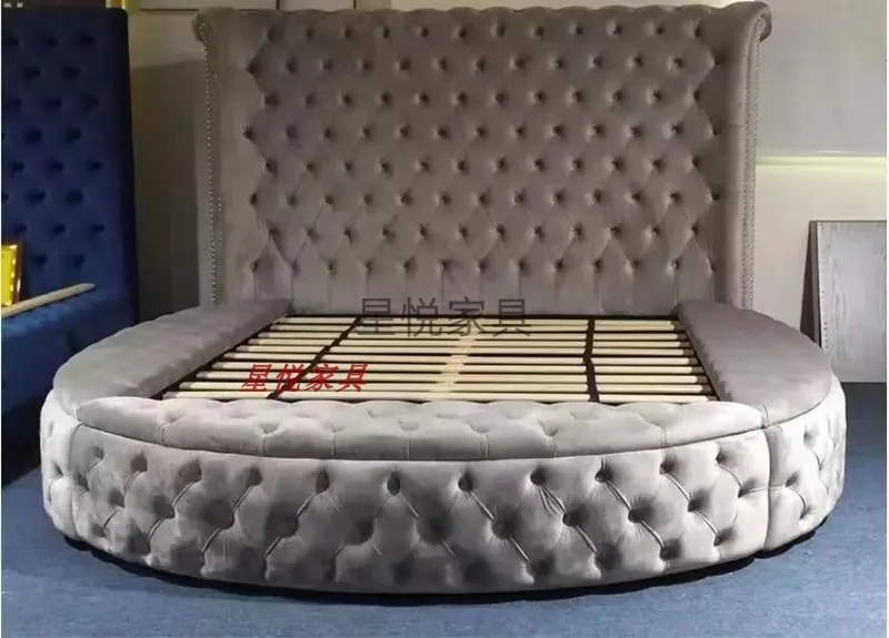European Princess Round Bed Unique Elegant Villa Modern Double Bed Black Queen Cama Luxury Bedroom Set Furniture