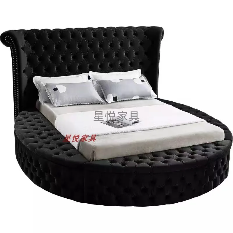 European Princess Round Bed Unique Elegant Villa Modern Double Bed Black Queen Cama Luxury Bedroom Set Furniture