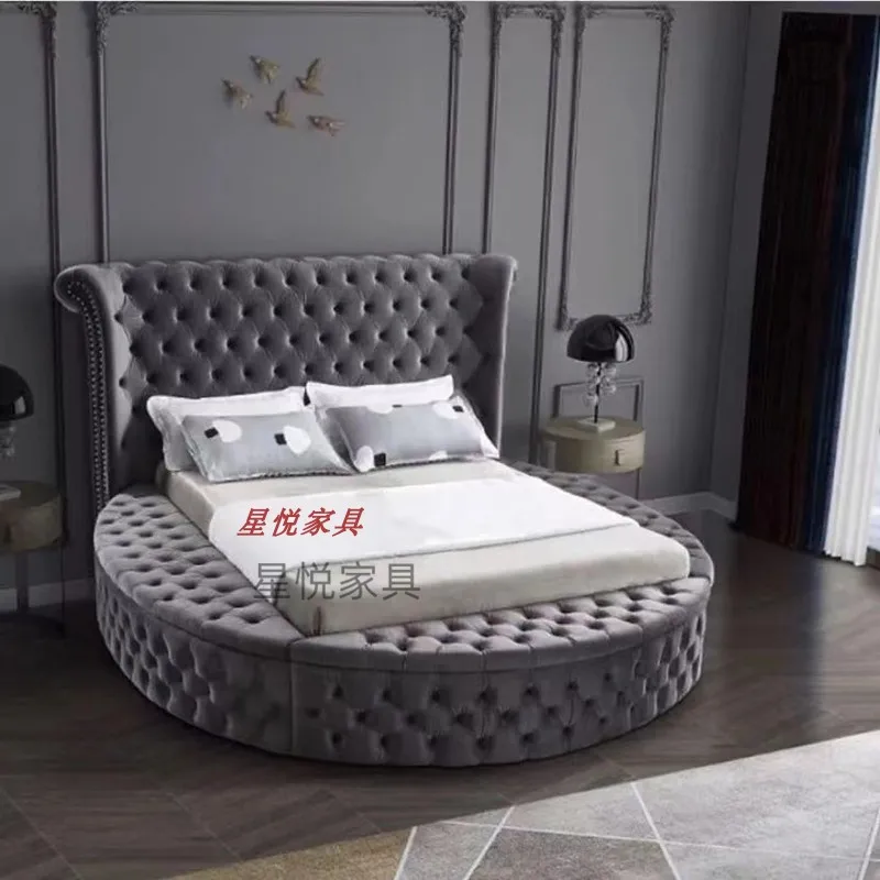 European Princess Round Bed Unique Elegant Villa Modern Double Bed Black Queen Cama Luxury Bedroom Set Furniture
