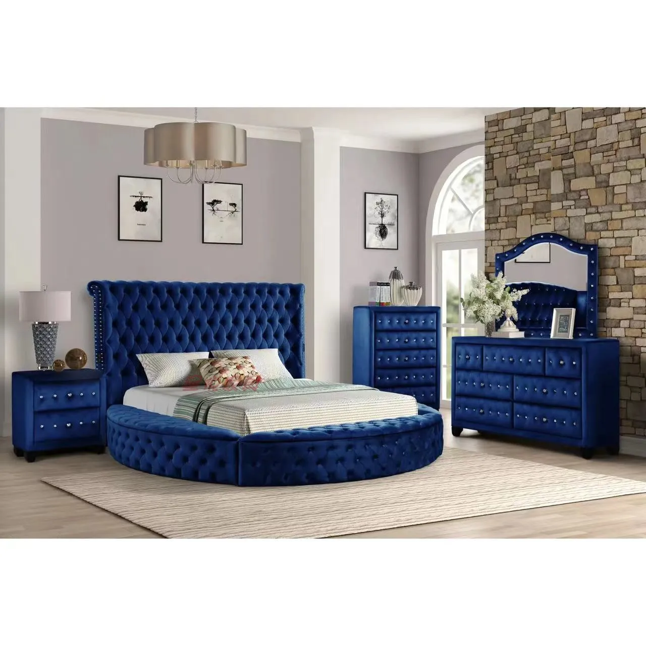 European Princess Round Bed Unique Elegant Villa Modern Double Bed Black Queen Cama Luxury Bedroom Set Furniture