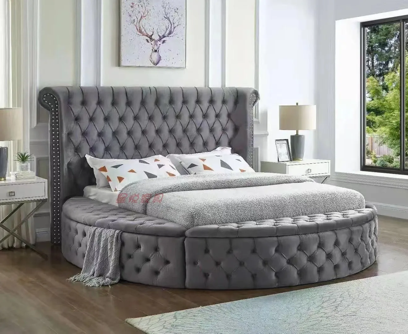 European Princess Round Bed Unique Elegant Villa Modern Double Bed Black Queen Cama Luxury Bedroom Set Furniture