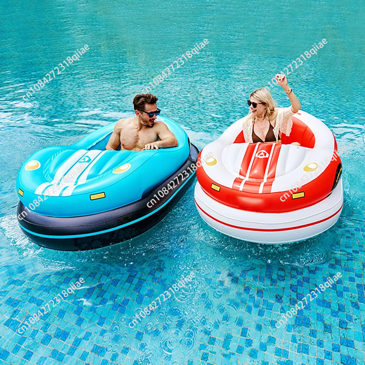 Electric inflatable bumper car floating row adult children water toys PVC cartoon seat swimming pool floating lounge chair