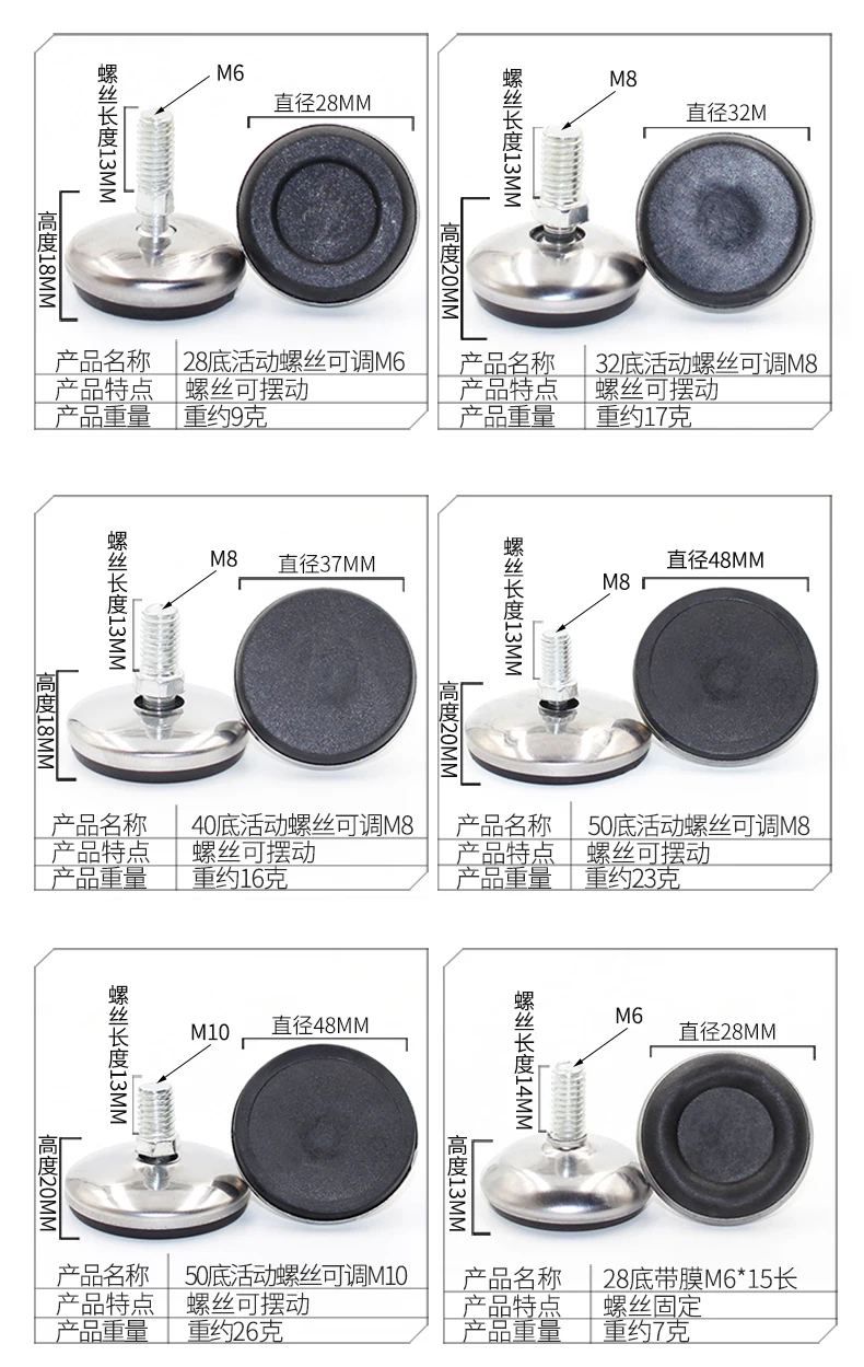 8 Pairs M8 35mm Furniture Levelers Table Leveling Foot Adjustable W/T-Nuts (8 PCS Furniture Leg Screws & 8 PCS T-Nuts)