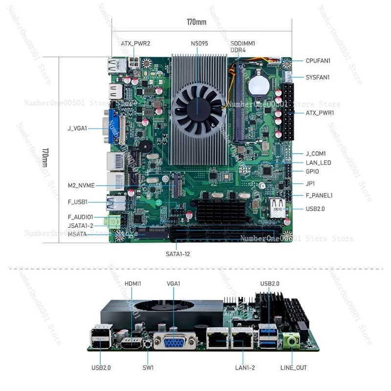 N95 Industrial NAS Motherboard with N5095 CPU 12 SATA Ports Dual 2.5G LAN ITX