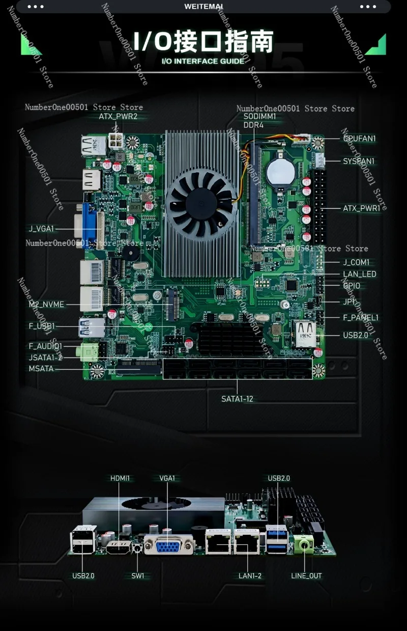 N95 Industrial NAS Motherboard with N5095 CPU 12 SATA Ports Dual 2.5G LAN ITX